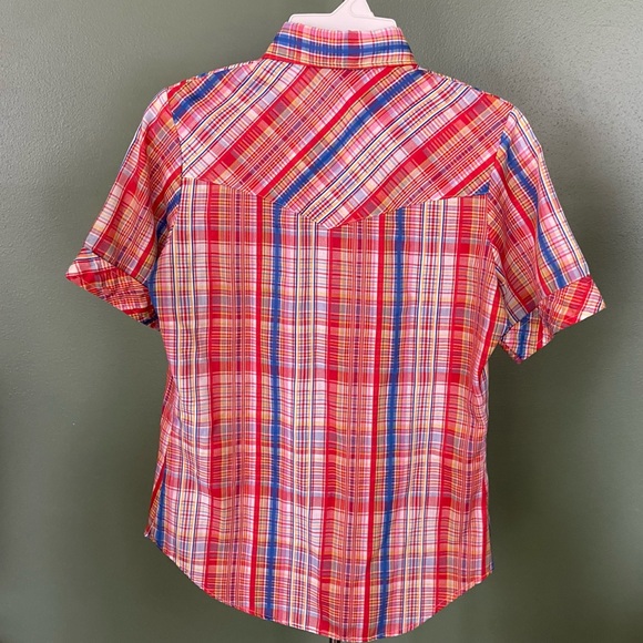 Vintage Shirt Womens S Red Plaid Snap 38” Chest Rockabilly Western 70s Cowgirl - Picture 6 of 8